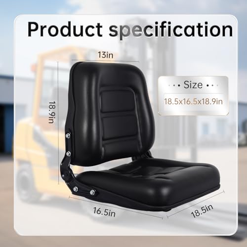 Universal Forklift & Tractor Seat with Adjustable Backrest Angle, Sliding Rail, Heavy-Duty Replacement Seat for Tractor, Excavator, Skid Steer, Backhoe, Dozer, Telehandler