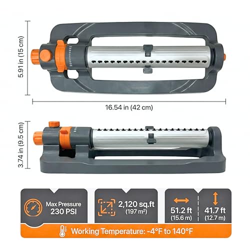 Oscillating Water Sprinkler for Yard, Lawn Adjustable Sprinkler for Garden