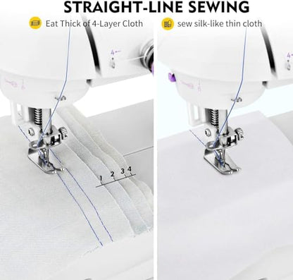 Magicfly Mini Sewing Machine with Extension Table, Dual Speed Portable Sewing Machine for Beginners with Light, Sewing Kit for Household Use, White - color: White