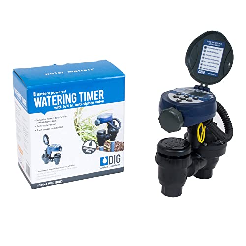 DIG RBC 8000 Battery Powered Irrigation Automatic Controller with 3/4" Anti-Siphon Valve - Advanced, Safe, and Convenient for Sprinklers or Drip Irrigation System