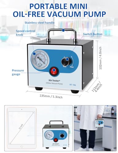 Adjustable 10L/Min Dual Pressure Lab Pump for Filtration,Portable & Oilless