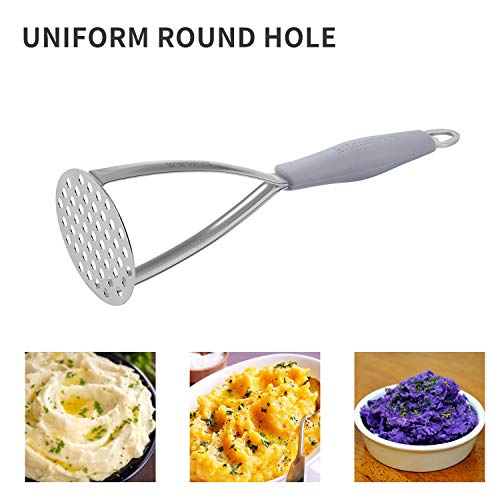 Joyoldelf Heavy Duty Stainless Steel Potato Masher, Professional Integrated Masher Kitchen Tool & Food Masher/Potato Smasher with Silicone Handle, Perfect for Bean, Vegetable, Fruits, Avocado, Meat - color: Gray