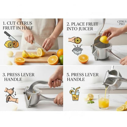 Manual Juicer Hand Press – Handheld Fruit Juicer Squeezer for Orange, Lemon, Lime & Citrus – Heavy Duty Metal Juice Squeezer with Non-Slip Base