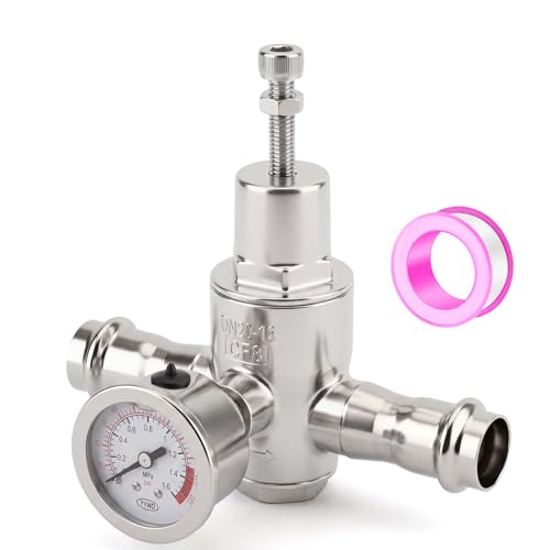 MEANLIN MEASURE 3/4" Press Fit Water Pressure Reducing Valve, DN20, 304 Stainless Steel Adjustable Pressure Regulator with 0-220 PSI Gauge, for Plumbing, Industrial Water Pipe System - size: 0.75 Inch
