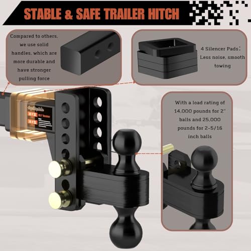 2" Adjustable Trailer Hitch, Dual Ball Hitch, 4 inch Rise/Drop - size: 4 inch