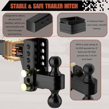 2" Adjustable Trailer Hitch, Dual Ball Hitch, 4 inch Rise/Drop - size: 4 inch
