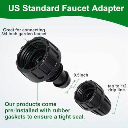 10 Pcs 1/2 Inch Drip Irrigation Tubing to Faucet/Garden Hose Adapter, 3/4" FHT to 1/2" (1/2" ID x0.6-0.65" OD) Drip Irrigation Fittings (1/2" Faucet Adapter 10pcs) - size: 1/2" Faucet Adapter 10pcs
