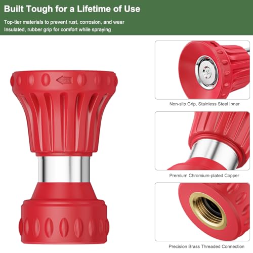 FANHAO Fireman Style Garden Hose Nozzle, High Pressure Adjustable Sprayer - color: Red
