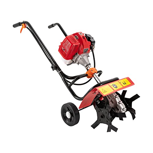52CC 1900W Gas Powered Tiller, 2-Stroke Mini Hand Tiller with 14.17in Width, 6500-7000RPM Garden Cultivator for Soil Cultivation, Weed Removal, Small Farm, Backyard, Rotary Tiller