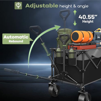 HIKEMOON 150L Collapsible Wagon Compact, Big Wheels, 420LBS Grey & Black - color: Grey & Black