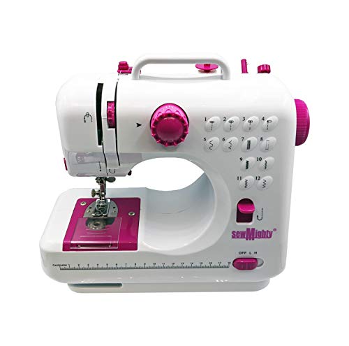 Mini Sewing Machine – Portable, Battery & AC Powered, 12 Programmed Stitch Patterns, Dual Speed – Sews Forward & Reverse, AC Power or Battery Operated – Includes Foot Pedal - style: Mighty Multi