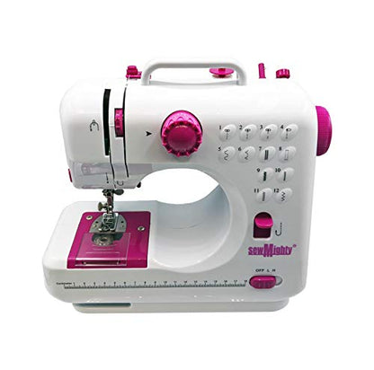 Mini Sewing Machine – Portable, Battery & AC Powered, 12 Programmed Stitch Patterns, Dual Speed – Sews Forward & Reverse, AC Power or Battery Operated – Includes Foot Pedal - style: Mighty Multi