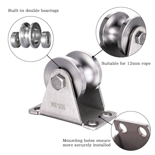 Cable Pulley Wheel Wall Mount, Duplex Bearings, Stainless Steel Rope Pulley for Pulley System, Sliding Gate, 4Pack - size: 32mm-4PCS
