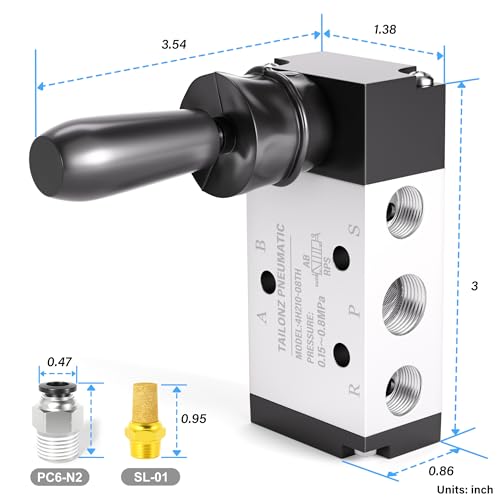 TAILONZ 1/4"NPT 5/2 4H210-08-TH Spring Reset Manual Valve - size: 1/4"NPT, style: 5 Way 2 Position Spring Return