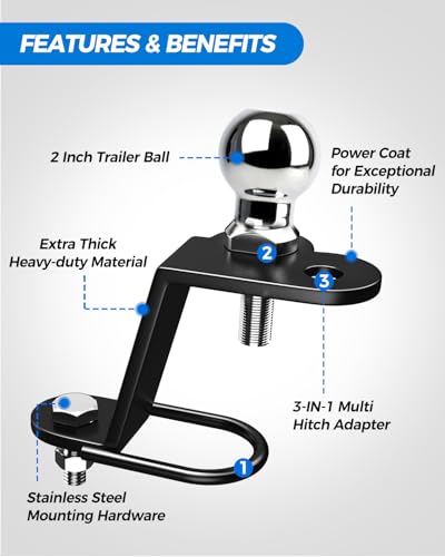 Xprite ATV/UTV 3-Way Hitch Adapter w/2" Ball, 3500 lbs Trailer Hitch Mount - color: Stlye 2