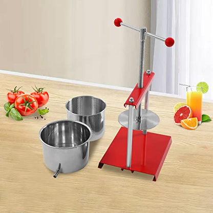 Fruit Wine Press Manual Fruit Pressing Juice Maker Stainless Steel Apple Grapes Cheese Honey Press Machine with T-Handle for Household Farms Food Factories, Dual Stainless Steel Barrels (6L) - size: 6L