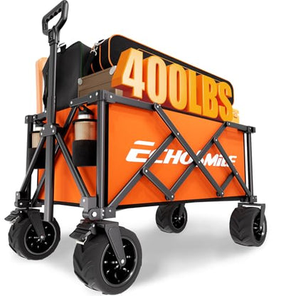 EchoSmile Wagons Carts Foldable Heavy Duty with 400Lbs Wt, 200L Cap, Orange - color: Orange-aw