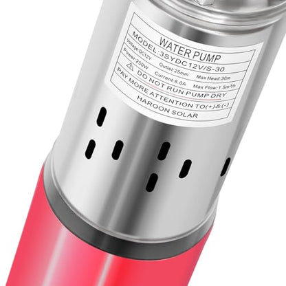 Deep Well Submersible Pump, DC 12V 180W Solar Stainless Steel Water Pump 4500R/Min Farm Ranch Irrigation Deep Well Pumps for Fishing Boat Fish Pond Agricultural Irrigation