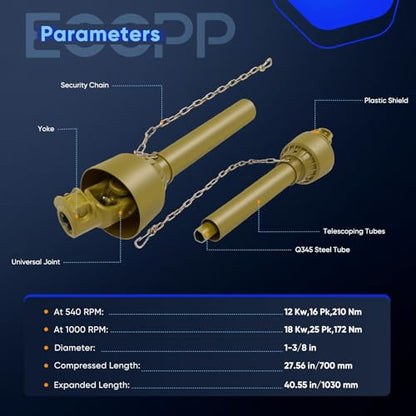 ECCPP Drive Shaft, Series 1 Tractor PTO Shaft, 16-25Pk, Yellow