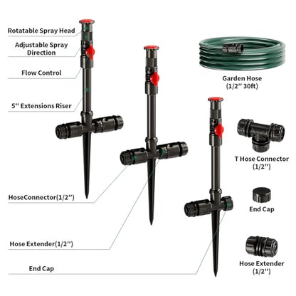 Flexible Sprinkler System, Above Ground DIY Irrigation Kit - color: 3Pack+30Ft