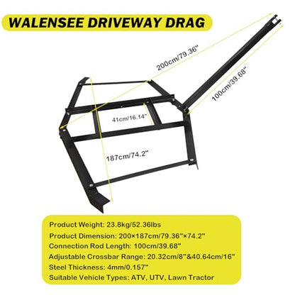 Driveway Drag, 74" Heavy Duty Steel Driveway Drag Harrow with Pin-Style Hitch, Tow Behind Grader for ATV, UTV, Garden Lawn Tractors – Adjustable Bars for Efficient Driveway and Lawn Maintenance - size: 74"