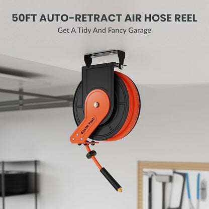 Giraffe Tools TA15 Retractable Air Hose Reel, 3/8" x 50ft, Open Steel - size: 50FT