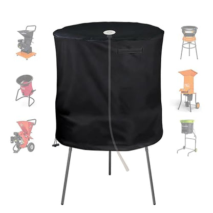 Wood Chipper Cover with Drain Valve, 420D Waterproof Heavy Duty Wood Chipper Shredder Cover, UV & Dust Protection for Compact Electric Mulcher, Fits Chippers up to 33.5” Wide