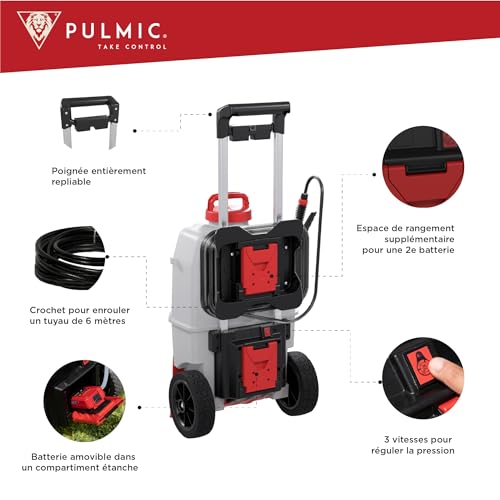 PULMIC Pegasus 35L Electric Sprayer with Wheels + 5M Telescopic Spray Wand, 18V Lithium Battery, 3-Speed Pressure up to 58 PSI, 6M Hose, Heavy-Duty Agricultural Weed Sprayer Kit for Lawn & Garden