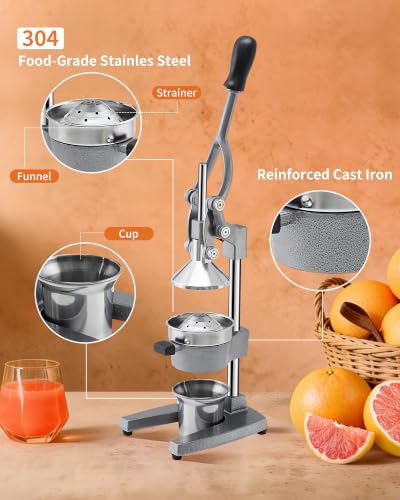 ZOZOE Cast Iron Juicer, Manual Citrus Press, Heavy Duty Hand Press Juicer - color: Grey