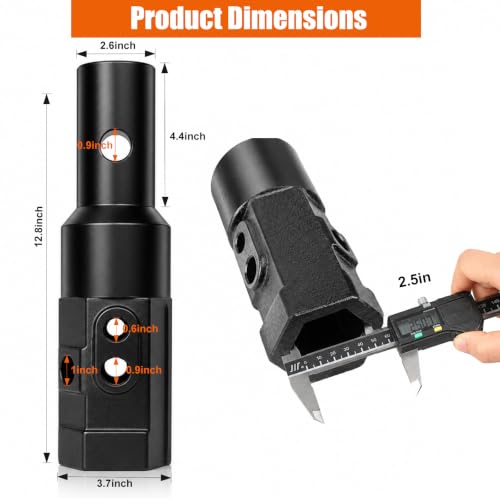 2" Female Hex to 2-9/16" Male Round Auger Adapter Heavy-Duty Auger Coupler Welded Drive Converter for Skid Steer, Tractor, Post Hole Digger & Earth Auger Bit, Fits 3/4" or 7/8" Pins