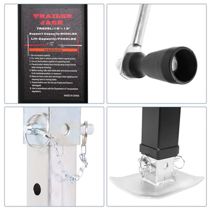Weld-On Square Trailer Jack, 7000 lbs Capacity, 15" + 13" Drop Leg - size: 13-28 in 7000 lbs Side-Wind