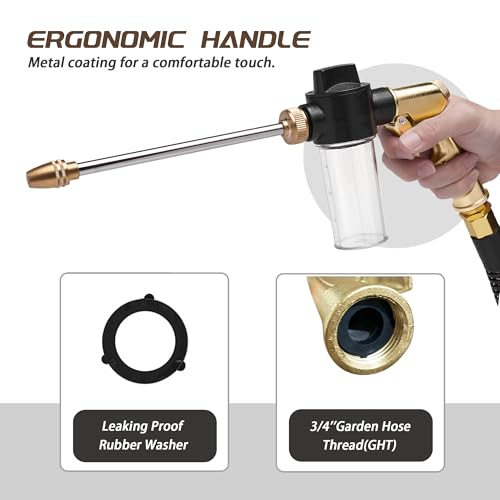 High Pressure Hose Nozzle with Soap Dispenser, Metal Foam Sprayer - color: Brass