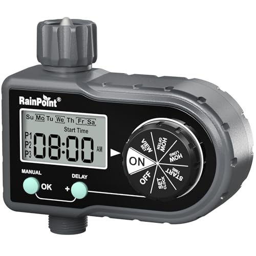 RAINPOINT Sprinkler Timer, Hose Timer with 3 Individual Programs, Water Timer for Garden Hose Faucet, Programmable Automatic/Manual Irrigation System, for Specific Days or Daily Outdoor Lawn Watering