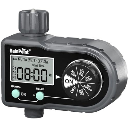 RAINPOINT Sprinkler Timer, Hose Timer with 3 Individual Programs, Water Timer for Garden Hose Faucet, Programmable Automatic/Manual Irrigation System, for Specific Days or Daily Outdoor Lawn Watering