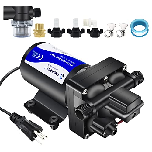 Tdrsuper Water Pressure Booster Pump, 110V AC Water Diaphragm Pump, 5.5GPM 75PSI with Power Plug, Self Priming RV Water Pump for Home Kitchen Bathroom RV Marine Yacht Garden Hose Black - style: 110V 5.0GPM 70PSI
