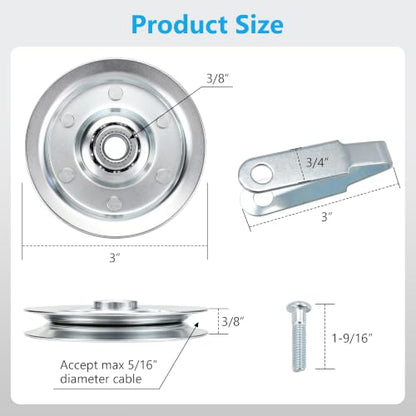 3" Heavy Duty Garage Door Pulley Kit, Blue White Zinc Plated, 3/8" Bore, 200 lb Load, 4 Sheave Pulleys, 2 Clevis Forks, 4 Bolts and Nuts - color: Silver