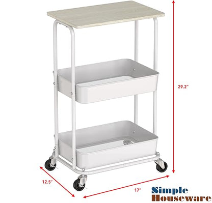 Simple Houseware 2-Tier Rolling Utility Cart Wood Top/Lockable Wheel, Maple - color: Maple