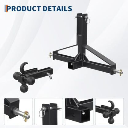 IDEALHOUSE 3-Point Tractor Hitch, Low Profile Design for Kubota Subcompact