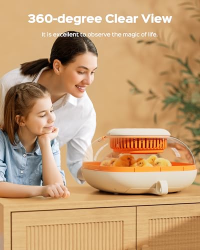Chickcozy 25 Egg Incubator, Automatic Egg Turner with Thermometer Seat and Humidity Control, Egg Candler, 360° View with Clear Window, Incubators for Hatching Chicks (Sunlit Orange)