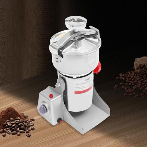 Grain Mill Grinder 800g High Speed Food Grain Mill 304 Stainless Steel Seeds Flour Nut Pill Wheat Corn Herbs Spices & Seasonings Dry Grinders Electric Machine Grinder for Kitchen - size: 800g