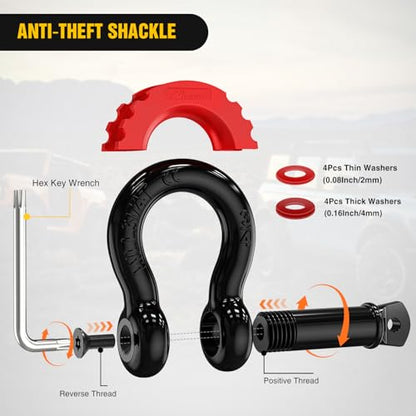 Nilight 3" x30' Tow Strap Kit 2" Receiver 3/4" Anti-Theft D-Ring Shackles - color: 30ft Tow Strap +D-Ring Shackle +Hitch