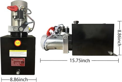 ParnicoTech 6 Quart Hydraulic Power Unit, 12V DC Single Acting Hydraulic Pump, 3200 PSI Max Relief Pressure, Power Unit Metal Reservoir for Dump Trailer Car Lifting, SAE # 6 Port, Steel - color: Single-6qt
