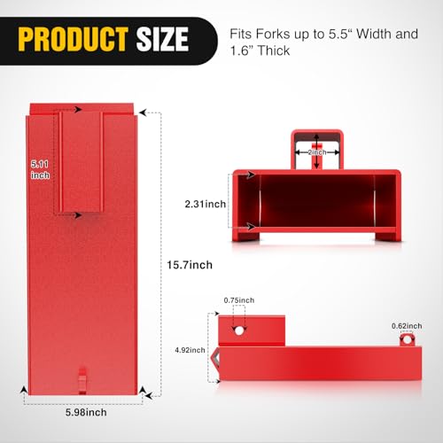 Nilight Forklift Trailer Hitch Attachment Fits 2" Receiver | Clamp on Pallet Fork Trailer Towing Adapter with Safety Chain & Hook Red - color: Forklift Trailer Hitch 5.5in width