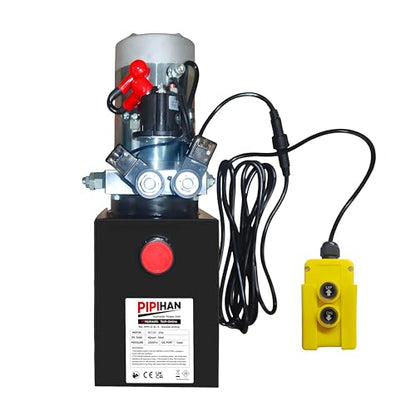 Double Acting Hydraulic Pump 6 Quart Hydraulic Power Units 12V DC Hydraulic Pump SAE#6 Connector for Dump Trailer Car Lifting