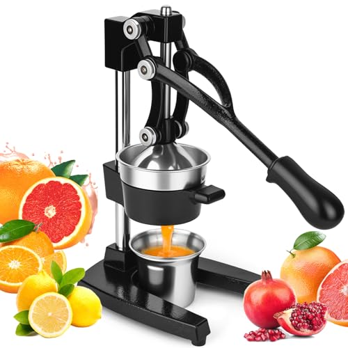 Lemon Squeezer Manual Citrus Juicer Press, Heavy Duty Cast Iron Orange Juicer with Stainless Steel Cone, Commercial Lever Juice Press for Lemon, Lime & Citrus Fruits, Easy to Clean - color: Black