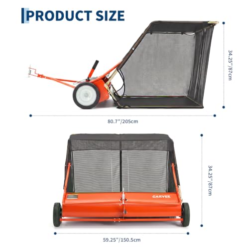 Garvee 52" Lawn Sweeper Tow Behind with 33.55 Cu. ft. Hopper - color: Orange, size: 52 Inch