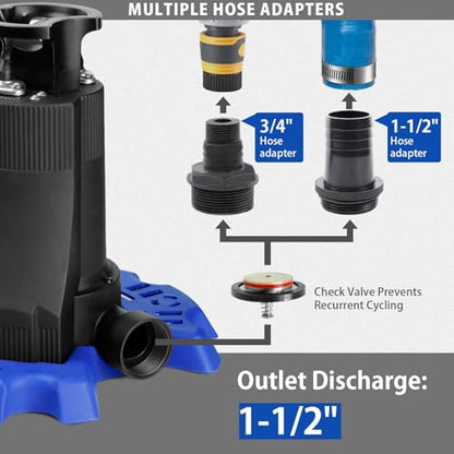 WASSERMANN Automatic Pool Cover Pump, 1/3 HP 4200GPH Submersible Pump Auto On/Off with Check Valve and 26FT Long Power Cord 115V Water Removal for Above Ground Pools, Hot Tubs, Spas