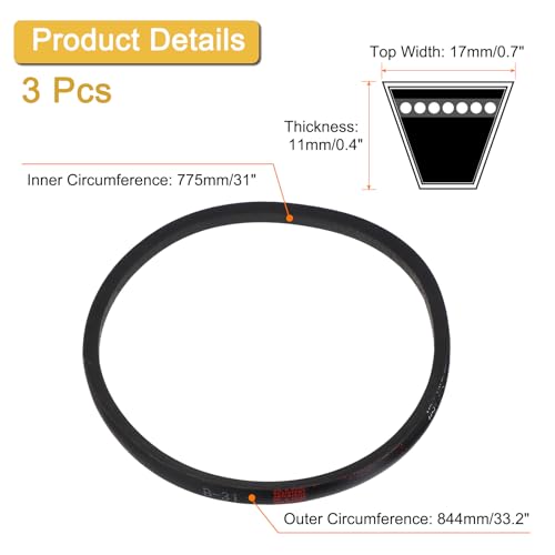 uxcell 3 Pack B31 Classic V-Belt, 33" Outside Circumference, Black, Industrial Rubber V-Belt - size: B31