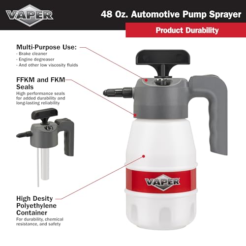 Vaper 19495 48oz Automotive Pump Sprayer, Pressurized Sprayer with Durable, High-Density Polyethylene Construction, Adjustable Nozzle for Multiple Spray Patterns