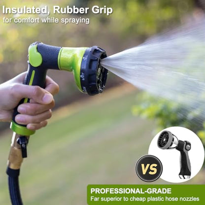 FANHAO Garden Hose Nozzle Heavy Duty, 100% Metal Water Hose Sprayer with 8 Spray Patterns, High Pressure Spray Nozzle Thumb Control On Off Valve for Lawn & Plant Watering, Car & Pet Washing - Green - color: Green